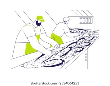 Ilustración vectorial de concepto abstracto de procesamiento de alimentos primarios. Proceso de transformación automatizada del maíz crudo en alimentos consumibles, ciencias naturales, biología y química sectores metáfora abstracta.