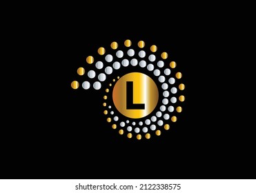 Círculos L Primarios Tecnología de datos digitales Tecnología de red cibernética Monograma Vector Tipo de letra Alfabeto Resumen Logotipo de trabajo creativo