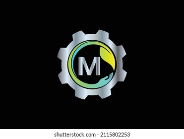 Primary M Gear Leaf Hand Monogram Vector Circles Font Emblem Alphabet Creative Work Logo