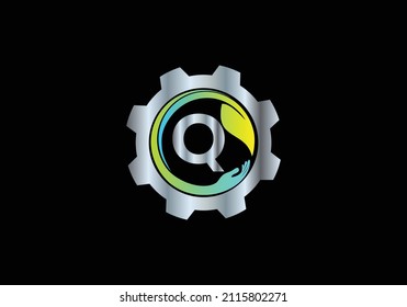 Primary Q Gear Leaf Hand Monogram Vector Circles Font Emblem Alphabet Creative Work Logo
