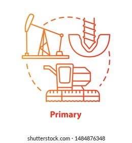 Primary Red Concept Icon. Product Fabrication And Construction Idea Thin Line Illustration. Primary Industry. Raw Materials Production Equipment. Vector Isolated Outline Drawing. Editable Stroke