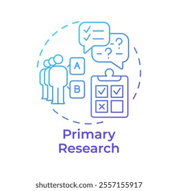 Primary research blue gradient concept icon. Interview questionnaire. Focus group. Round shape line illustration. Abstract idea. Graphic design. Easy to use in infographic, presentation