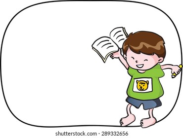 Primary school boy talk with blank speech bubble
