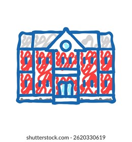 Grundschulgebäude doodle Symbol Skizze Vektor. Grundschulgebäudeschild. einzelne Symbolgrafik