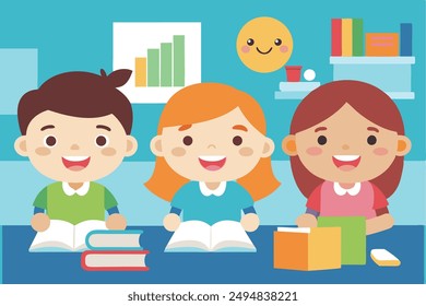 Niños de la escuela primaria Ilustración vectorial dibujos animados arte del Clip y conjunto de diseño de arte lineal
