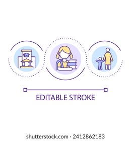 Primary school education loop concept icon. Take child to school for first time. Little students abstract idea thin line illustration. Isolated outline drawing. Editable stroke