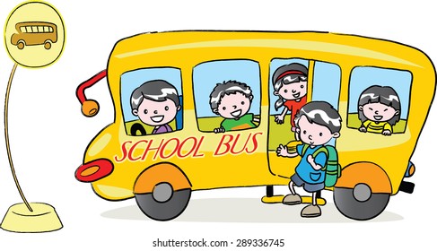 Primary school kids in the school bus