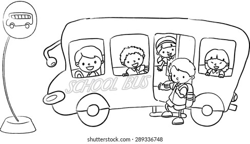 Primary school kids in the school bus