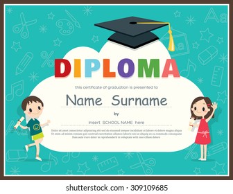 Primary School Kids Diploma certificate background design template