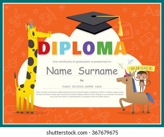 Primary School Kids Diploma certificate background design template