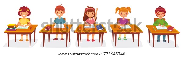 Primary School Pupils Sit Desk Elementary Stock Vector (Royalty Free ...