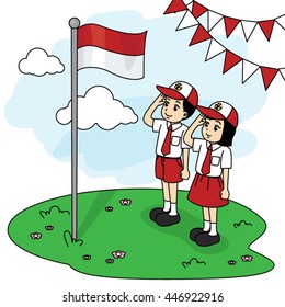 Primary School Students giving Salute to the National Indonesia Flag