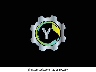 Primary Y Gear Leaf Hand Monogram Vector Circles Font Emblem Alphabet Creative Work Logo