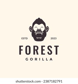 primate gorilla portrait roar wildlife beast hipster vintage mascot character logo design vector icon illustration