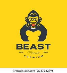 primate gorilla portrait roar wildlife beast vintage retro mascot character logo design vector icon illustration