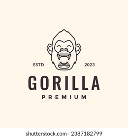 primate gorilla portrait roar wildlife beast line style hipster vintage mascot character logo design vector icon illustration