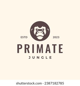 primate gorilla portrait wildlife beast simple style hipster vintage mascot character logo design vector icon illustration