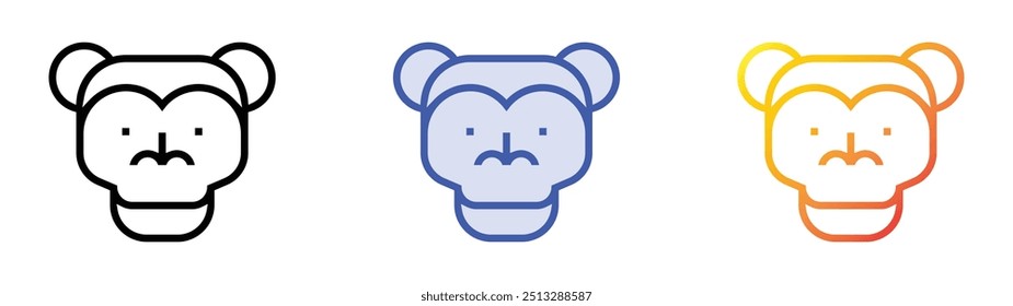 Icono de primate. Lineal, relleno azul y diseño de estilo degradado aislado sobre fondo blanco