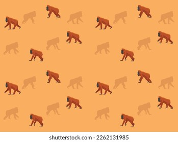 Primate Orangutan Walking Cute Cartoon Poses Seamless Wallpaper Background