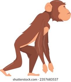 Primate side view. Walking animal. Cartoon chimpanzee