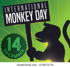 Primate silhouette holding a placard calling for attention, awareness and preservation issues during International Monkey Day this 14th December.