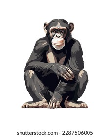 primate sitting on white background icon isolated