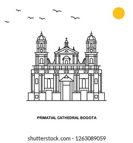 PRIMATIAL CATHEDRAL BOGOTA Monument. World Travel Natural illustration Background in Line Style