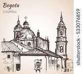 Primatial Cathedral of Bogota. Sketch. Isolated on white background