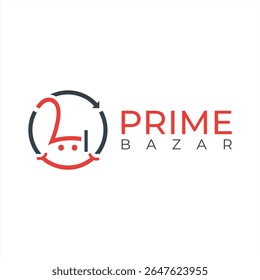 Prime Bazar Logo Projetar Uma Seta Circular Em Torno De Um Dois Vermelho Estilizado Com O Nome Da Empresa Ao Lado Do Ícone