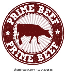 Prime beef grunge rubber stamp on white background, vector illustration