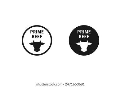 Estampilla o Vector de etiqueta Prime beef aislado en estilo plano. Mejor sello de carne de vacuno para el elemento de diseño de embalaje de productos. Elegante etiqueta de carne de vacuno de primera calidad para el elemento de diseño de embalaje.