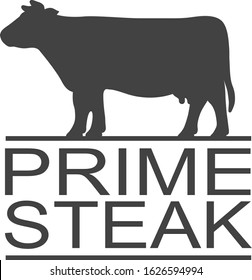 Prime Beef. Vintage icon steak label, logo, print sticker for Meat Restaurant. Beef silhouette.