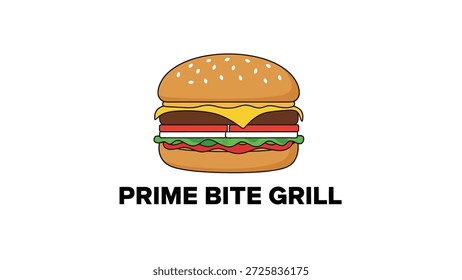 Prime Bite Grill Minimalista Ilustración plana Logo Profesional y Ilustración vectorial de diseño apetecible 