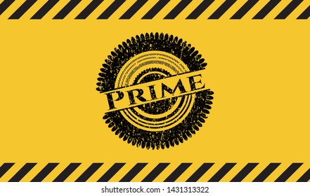 Prime black grunge emblem inside yellow warning sign. Vector Illustration. Detailed.