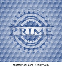 Prime blue emblem with geometric pattern background.