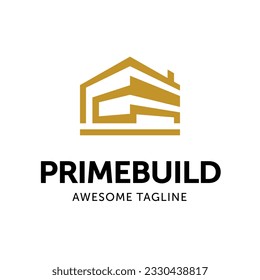 Prime Build - House Logo. House Symbol Geometric Flat Style isolated on a white background. Usable for Real Estate, Construction, Architecture and Building Logos. 