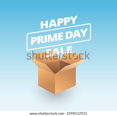 Prime day sale and opened paper box on blue background - vector illustration