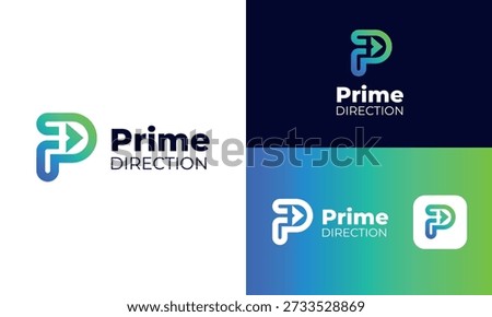Prime Direction, Modern P Arrow Logo Design for Business and Technology Branding
