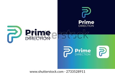 Prime Direction, Modern P Arrow Logo Design for Business and Technology Branding
