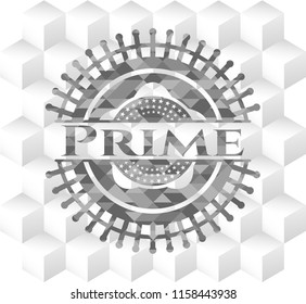 Prime grey emblem with geometric cube white background
