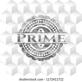 Prime grey emblem. Retro with geometric cube white background