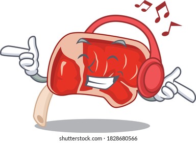 Prime rib Cartoon design concept listening music on headphone