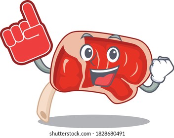 Prime rib in cartoon drawing character design with Foam finger