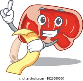 Prime rib mascot character style with a menu on his hand