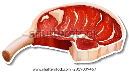 Prime rib raw meat sticker on white background  illustration