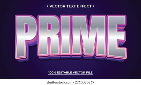 Prime Vector Text Effect with Silver and Pink Gradient on Dark Purple Background