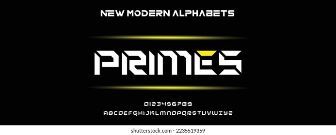 PRIMES Unique y Minimal Tech Letter set para su nuevo inicio. Diseño creativo y original del logo de la fuente. Tipo de vector de juegos y deportes