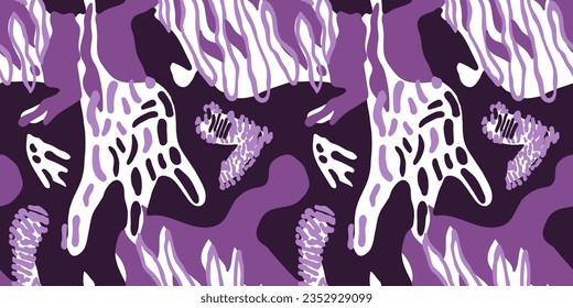 Primite art leopard fur wallpaper. Creative animal skin seamless pattern. Abstract strange doodle spot. Modern camouflage background. For fabric design, textile print, wrapping, cover, card
