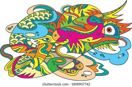 primitive abstract vector image with ethnic style full of bright colors