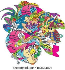 imagen vectorial abstracta primitiva con estilo étnico lleno de colores brillantes